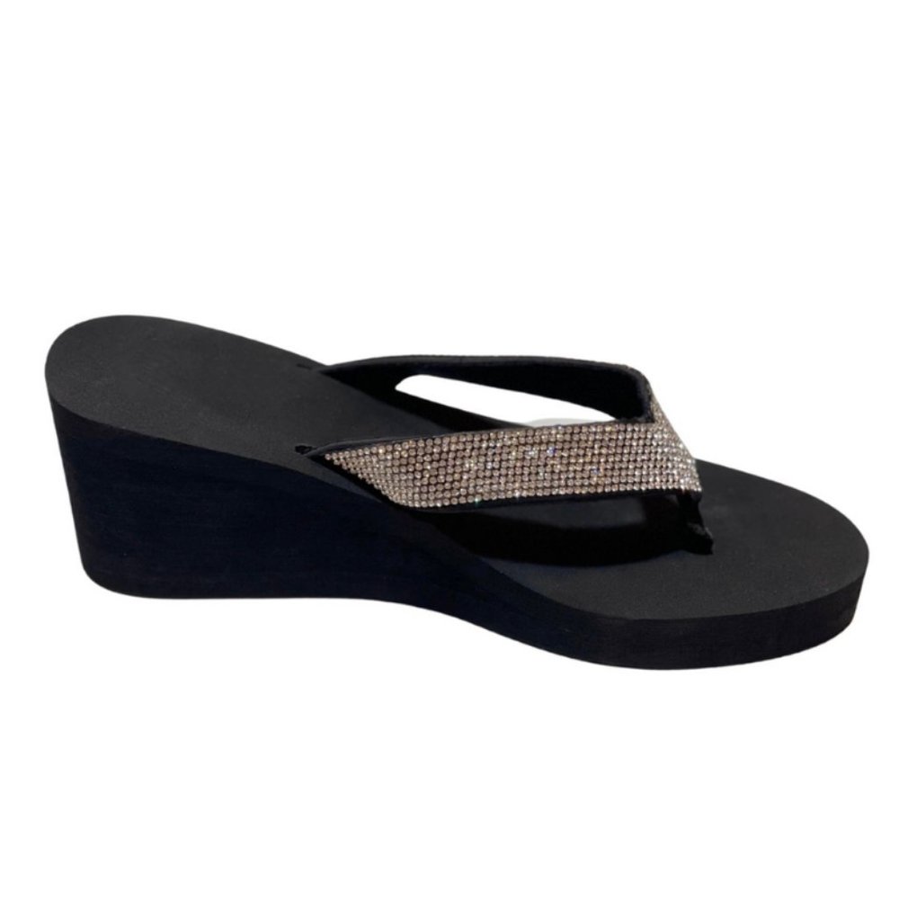 BLACK WEDGE FLIP-FLOP SANDALS